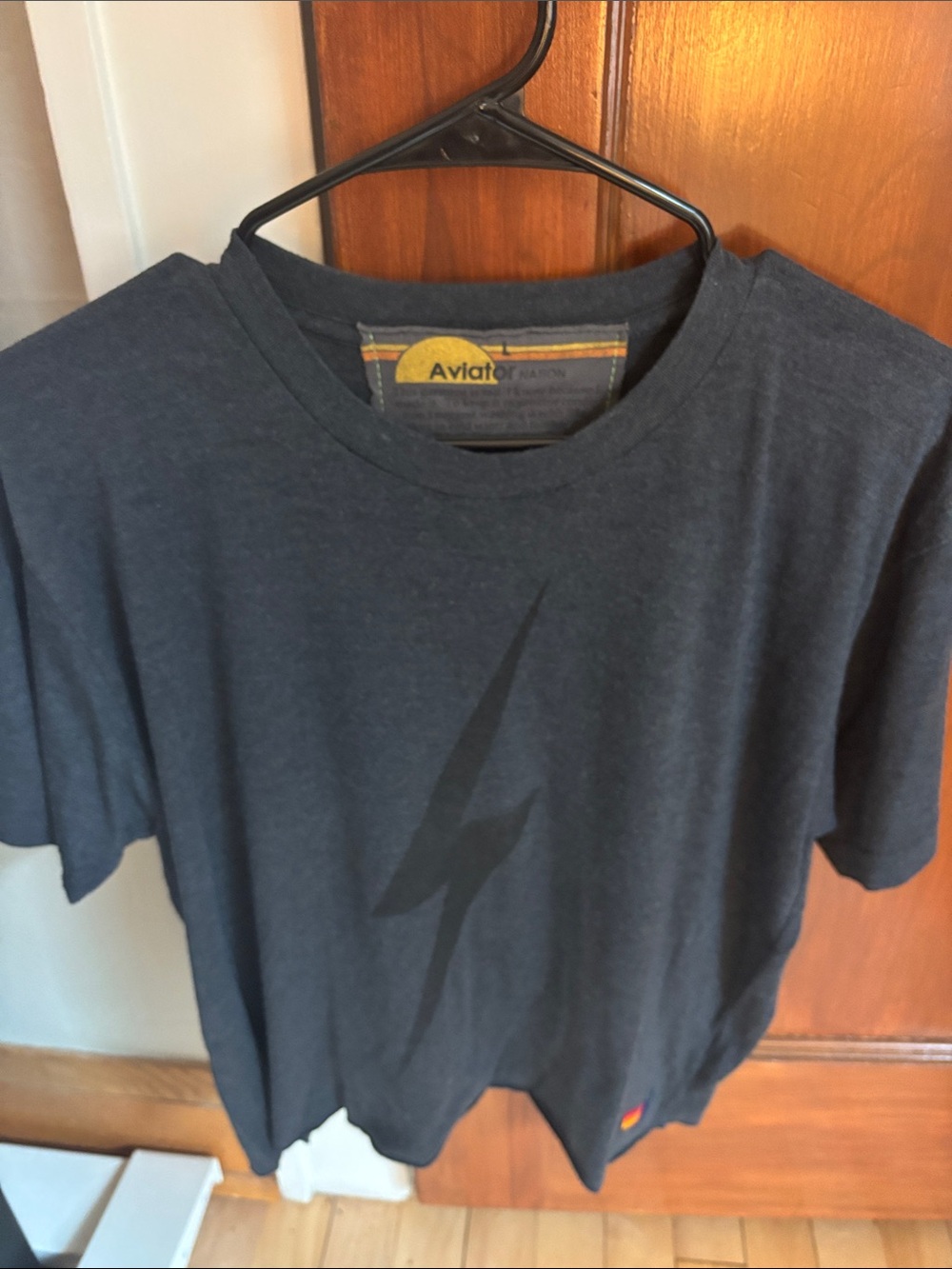 Aviator Nation Dark GrayShort Sleeve Tee with Lightning Graphic